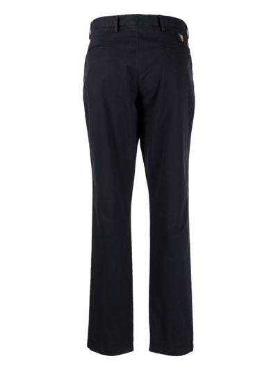 Shop Ps By Paul Smith Zebra-embroidered Straight-leg Trousers In Blue