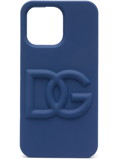 Shop Dolce & Gabbana Logo-embossed Iphone 14 Pro Max Case In Blue