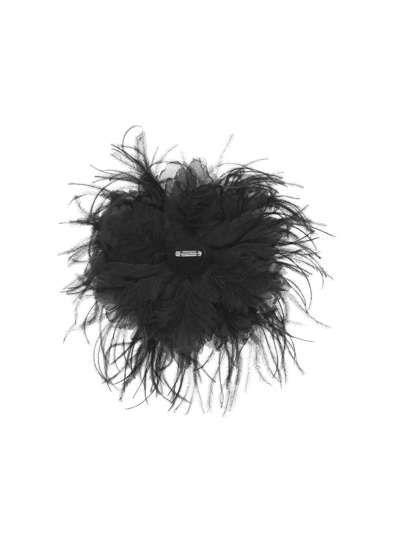 Shop Saint Laurent Anemone Feather-embellished Brooch In Black