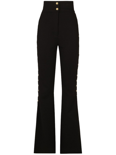 Shop Dolce & Gabbana Button-detail Bootcut High-waisted Trousers In Black