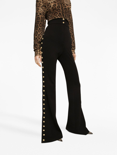 Shop Dolce & Gabbana Button-detail Bootcut High-waisted Trousers In Black