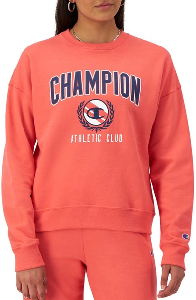 Shop Champion Powerblend Relaxed Crewneck Sweatshirt In High Tide Coral