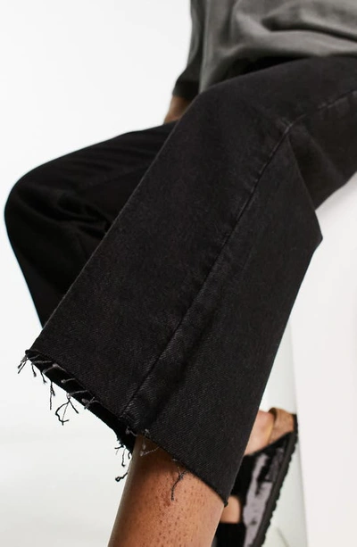 Shop Asos Design Raw Hem Crop Straight Leg Jeans In Black