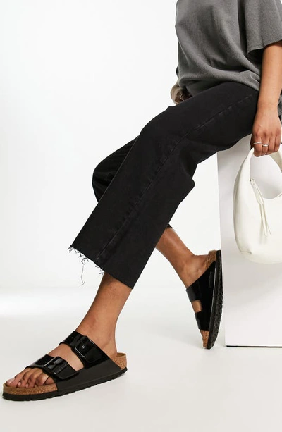Shop Asos Design Raw Hem Crop Straight Leg Jeans In Black