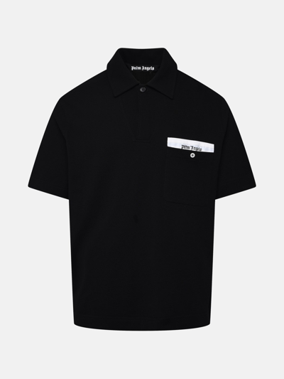 Shop Palm Angels Black Cotton Sartorial Tape Polo Shirt