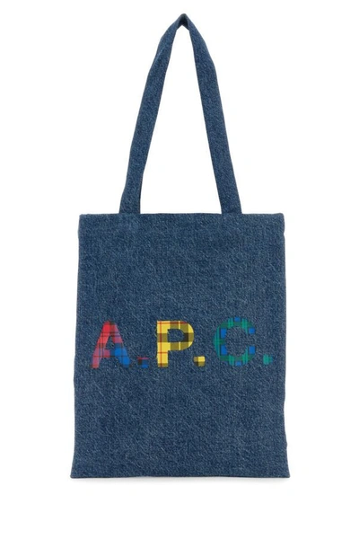 Shop Apc A.p.c. Woman Denim Lou Shopping Bag In Blue