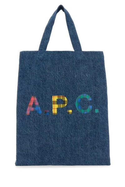 Shop Apc A.p.c. Woman Denim Mini Lou Shopping Bag In Blue