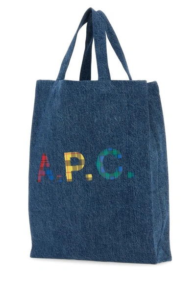 Shop Apc A.p.c. Woman Denim Mini Lou Shopping Bag In Blue
