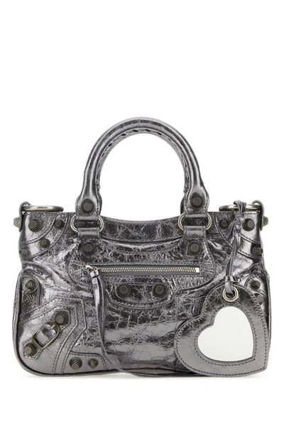 Shop Balenciaga Woman Lead Nappa Leather Neo Cagole Tote S Handbag In Silver