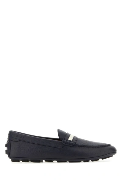 Shop Bally Man Navy Blue Leather Karlos Loafers