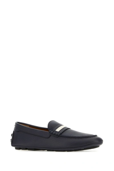 Shop Bally Man Navy Blue Leather Karlos Loafers