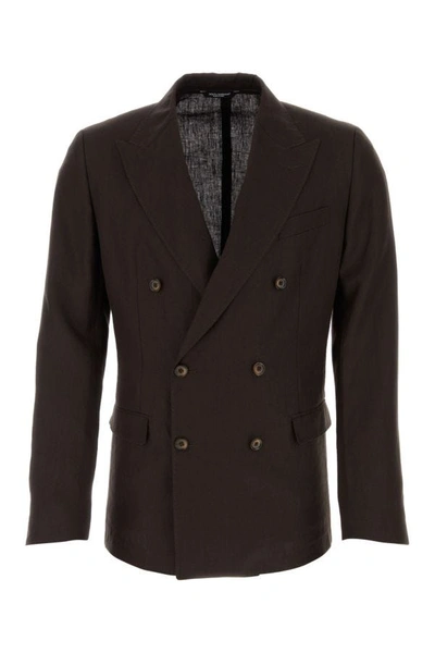 Dolce & Gabbana Double-breasted Linen Blazer In Brown
