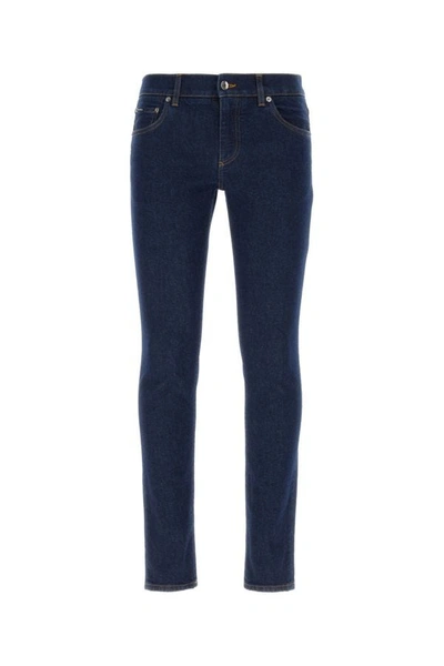 Shop Dolce & Gabbana Man Dark Blue Stretch Denim Jeans