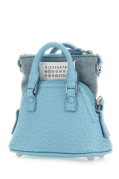 Shop Maison Margiela Woman Light Blue Leather And Fabric 5ac Classique Baby Handbag