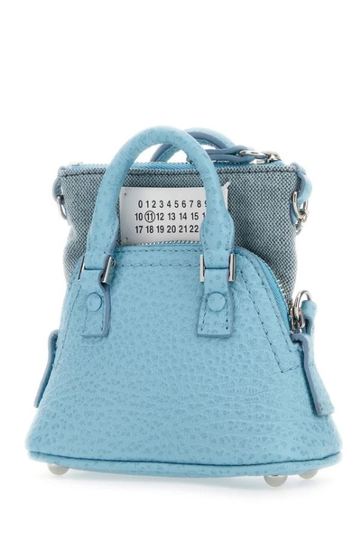 Maison Margiela Light Blue Leather And Fabric 5ac Classique Baby Handbag In Blue