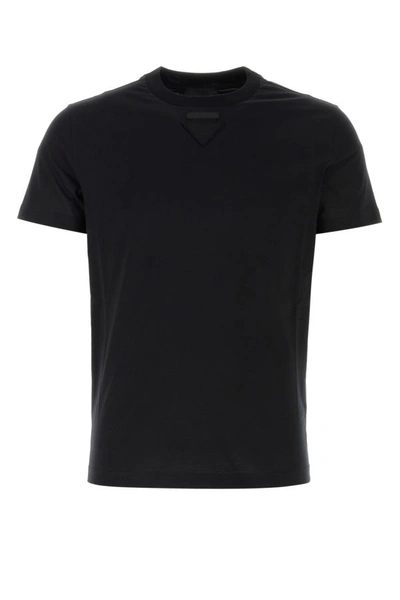 Shop Prada Man Black Cotton T-shirt