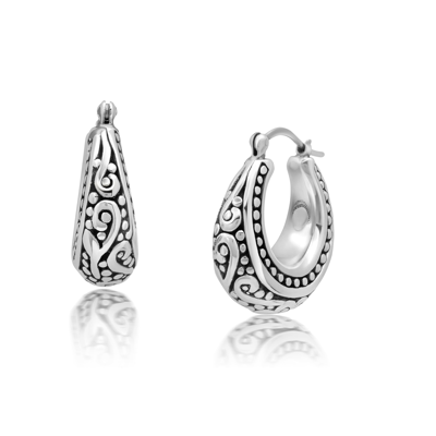 Max + Stone Sterling Silver Oval Filigree And Beaded Hoop Earrings In Silver