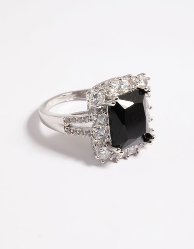 Lovisa Rhodium Cubic Zirconia Emerald Ring In Black