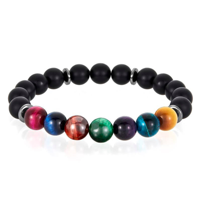 Shop Crucible Jewelry Crucible Los Angeles Multi-tiger Eye And Black Matte Onyx Bead Stretch Bracelet (10mm) Choose Small  In Red