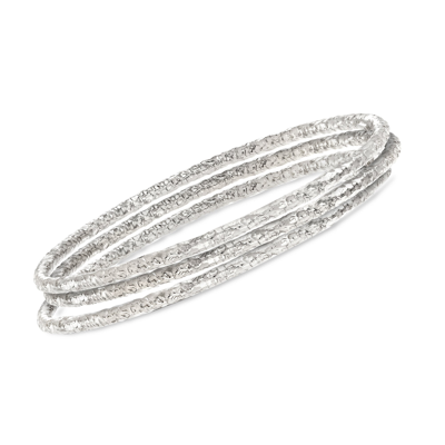 Ross-simons Italian Sterling Silver Jewelry Set: 3 Hammered Bangle Bracelets In Silver