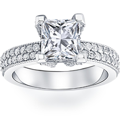 Pompeii3 2 7/8ct Princess Cut Pave Diamond Engagement Ring 14k White Gold In Multi