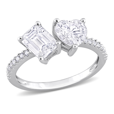 Mimi & Max 2 1/8 Ct Tgw Octagon Heart-shape And Created Moissanite 2-stone Ring In Sterling Silver In Silver