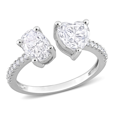 Mimi & Max 2 1/8 Ct Tgw Oval And Heart-shape Created Moissanite Two Stone Ring In Sterling Silver In Silver