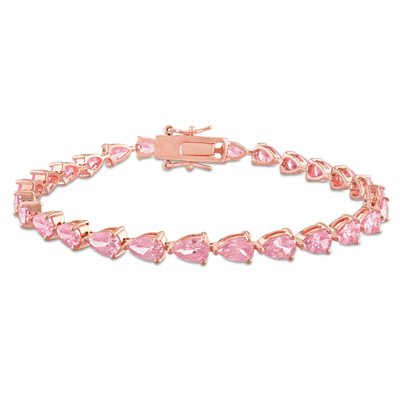 Mimi & Max 13 1/2 Ct Tgw Pear Shape Created Pink Sapphire Tennis Bracelet In Rose Plated Sterling Silver In Pink