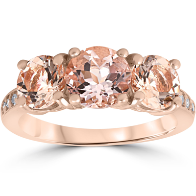 Pompeii3 3 1/4 Ct Morganite & Diamond 3-stone Ring 14k Rose Gold In Multi
