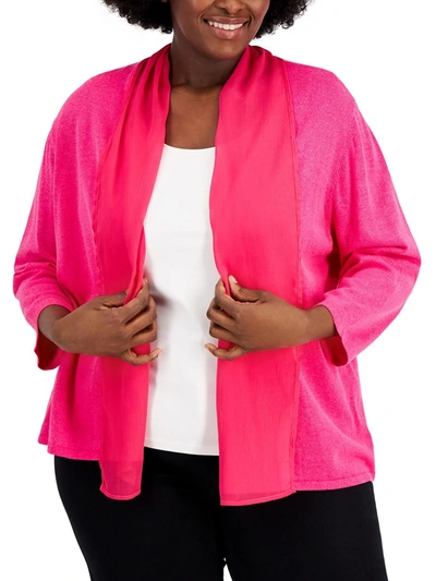 Shop Kasper Plus Womens Knit Open-front Cardigan Sweater In Pink