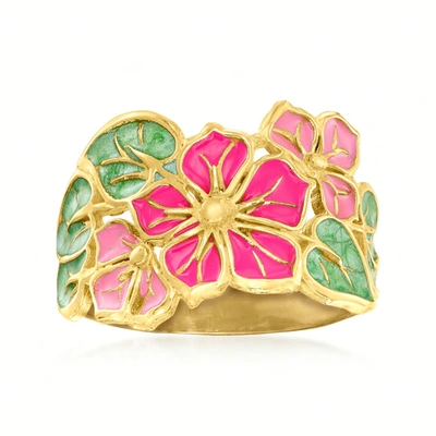 Shop Ross-simons Italian Multicolored Enamel Flower Ring In 14kt Yellow Gold