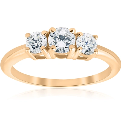 Shop Pompeii3 1ct 3 Stone Diamond Engagement Round Cut Ring 10k Yellow Gold In Multi