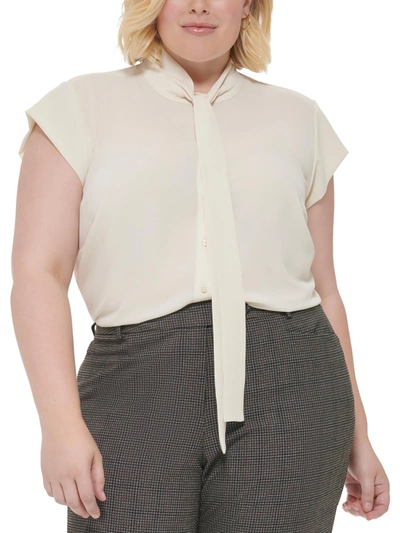 Shop Calvin Klein Womens Sheer Tie-neck Pullover Top In White