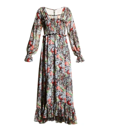 Shop Cinq À Sept Leigh Floral Square Neck Long Sleeve Smocked Maxi Length Dress Multi In Floral/multi
