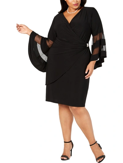 Shop R & M Richards Plus Womens Gathered Surplice Wrap Dress In Black