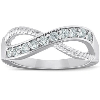 Shop Pompeii3 1/2 Ct Diamond Infinity Braided Anniversary Right Hand Ring 10k Whie Gold In Multi