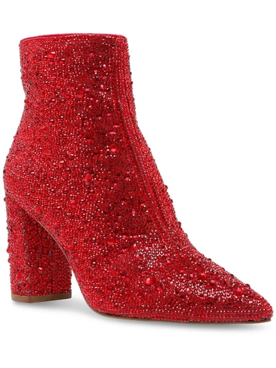 Shop Betsey Johnson Cady Womens Embellished Block Heel Ankle Boots In Red
