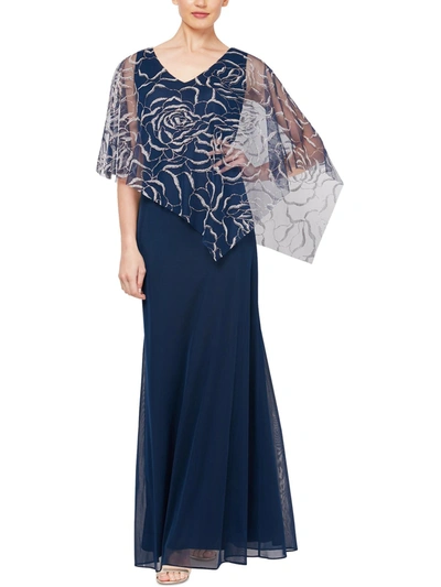 Shop Slny Womens Metallic Glitter Evening Dress In Blue