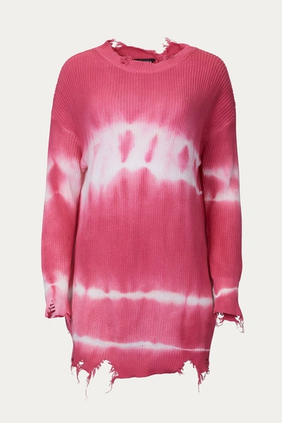 Shop J.nna Distressed Tie-dye Cotton Sweater In Hot Pink