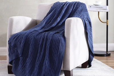 Shop The Nesting Company Oak 100% Cotton Cable Knitted 50" X 70" Throw