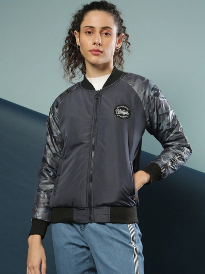 Shop Campus Sutra Women Front Zip Stylish Winter Jacket In Grey