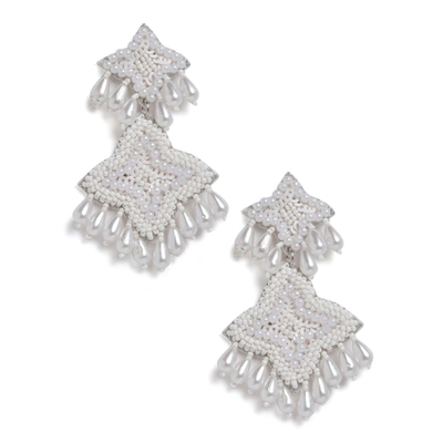 Shop Sohi Pearl And Bead Drop Earrings In Silver