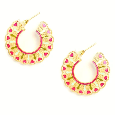 Shop Sohi Gold-plated Enamel Earrings In Pink