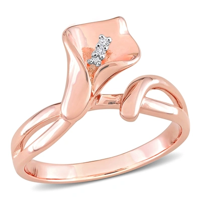 Mimi & Max Diamond Accent Calla Lily Ring In Pink Plated Sterling Silver In Silver