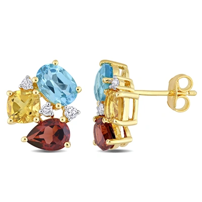 Mimi & Max 4 7/8 Ct Tgw Multi-color Gemstone Stud Earrings In Yellow Plated Sterling Silver In Multi