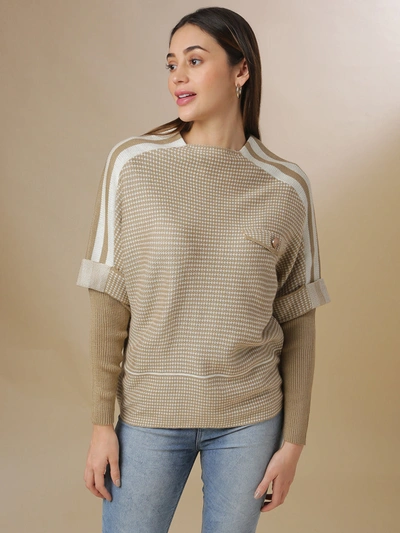 Shop Campus Sutra Women Self Design Stylish Casual Sweaters In Beige
