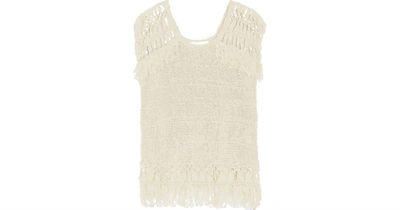 Shop Jonathan Simkhai Fringe Crochet Sleeveless Top In White