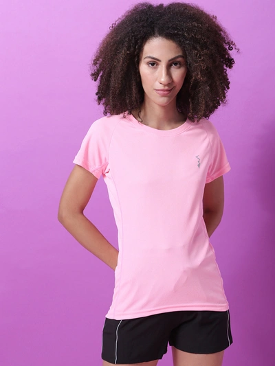 Shop Campus Sutra Solid Women Round Neck Pink Sports Jersey T-shirt