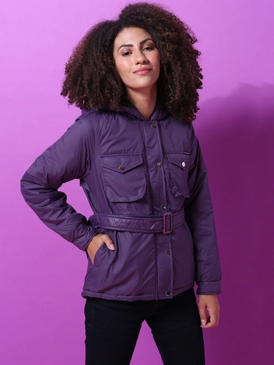 Shop Campus Sutra Women Solid Stylish Casual Bomber Jacket In Purple