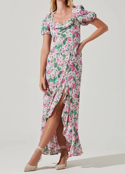 Shop Astr Dayanara Dress In Green Pink Floral In Multi